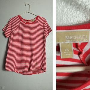 Michael Kors XL Red Stripe Knit T-Shirt Top Short Sleeve